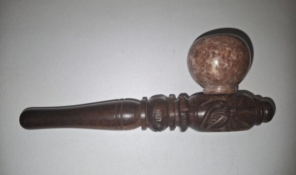 Wooden Pipe Carved with stone bowl